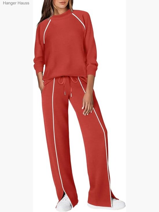 Tops - Women's 2-Piece Lounge Set, Long Sleeve Mock Neck Top & Wide Leg Pants